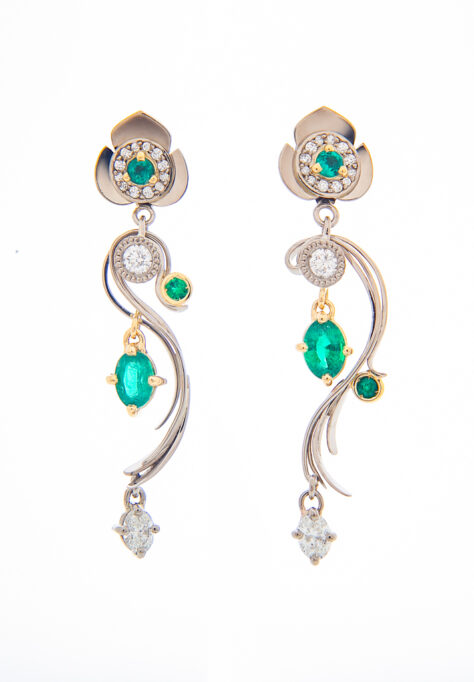 Emerald and Diamond Grape Vine Earrings
