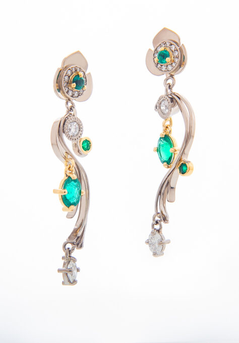 Emerald and Diamond Grape Vine Earrings